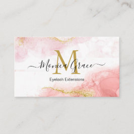 Chic Rosa Marble Guld Glitter Monogram Visitkort