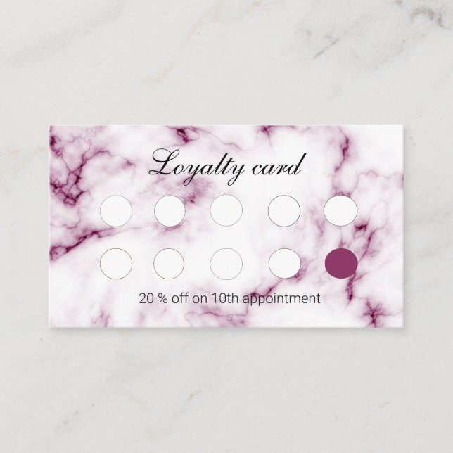 Chic Rosa Marble Nail Salon Loyalty Card Anpassnin Lojalitetskort (Framsida)