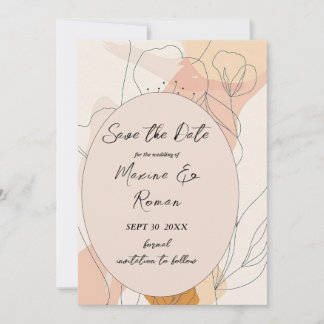 Chic, rosa med svart blomma och ram spara datumet