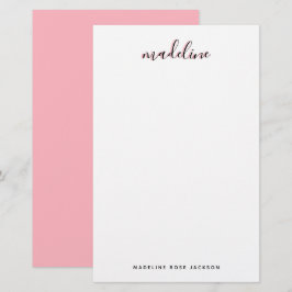 Chic Rosa med svart kalligrafi namn Brevpapper