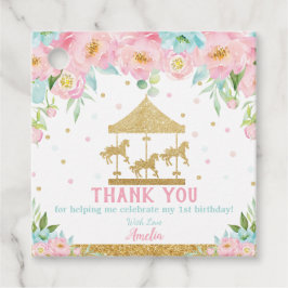 Chic Rosa Mint Blommigt Carousel Birthday Tack Gåvor Etiketter