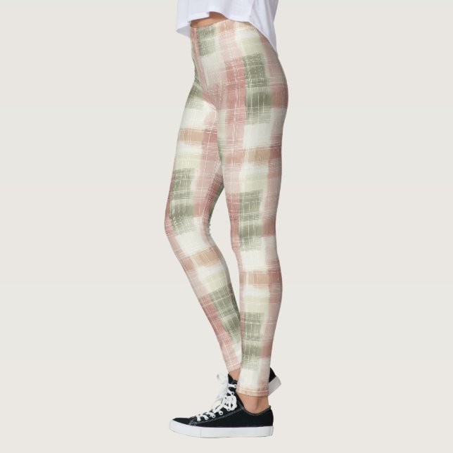 Chic Rosa Mint Kräm Rutiga Ränder  Leggings (Vänster)