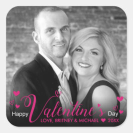 Chic Rosa Modern Script Hearests Black White Photo Fyrkantigt Klistermärke