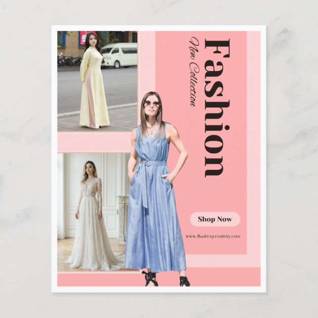 Chic Rosa & Modern Serif Mode Ny Kollektion Flygblad (Framsidan)