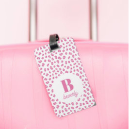 Chic Rosa Monogram Namn Initial Bagagebricka