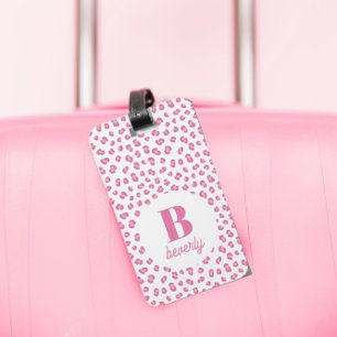 Chic Rosa Monogram Namn Initial Bagagebricka