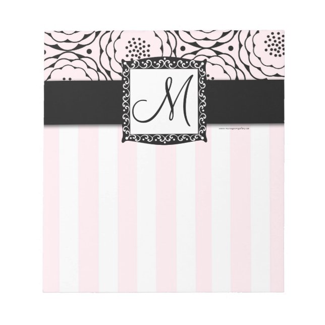 Chic Rosa Monogram Rand Blommigt Anteckningsblock (Framsida)