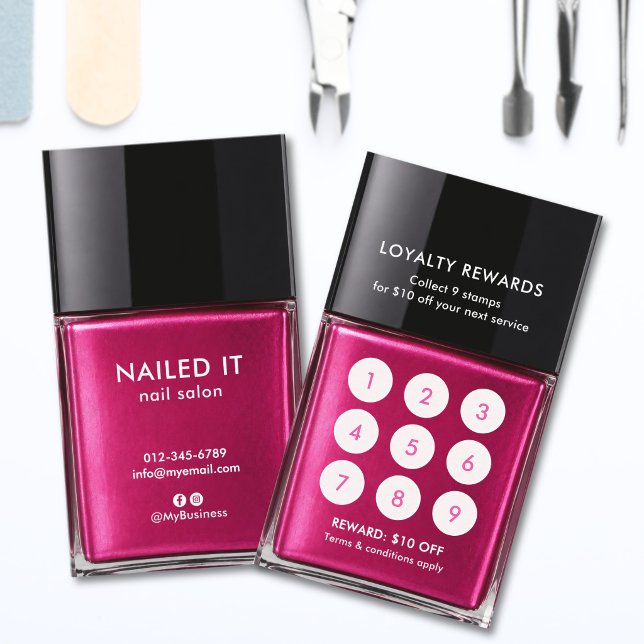 Chic rosa nagellack flaska nagelsalong lojalitetskort (Skapare uppladdad)