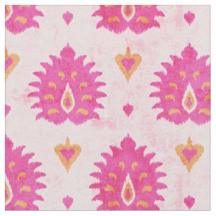 Chic rosa och guld damm ikat mönster tyg