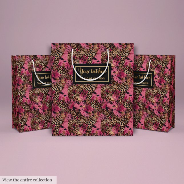 Chic rosa och guld leopard vattenfärg gåvopåse (Chic pink and gold leopard watercolor gift bag)