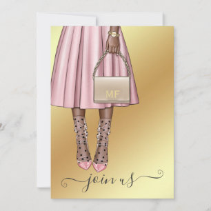 Chic Rosa och Guld Monogram Bachelorette Party Inbjudningar