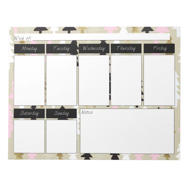 Chic Rosa och Guld Träd Mönster  vecka Antecknings Anteckningsblock (Framsida)