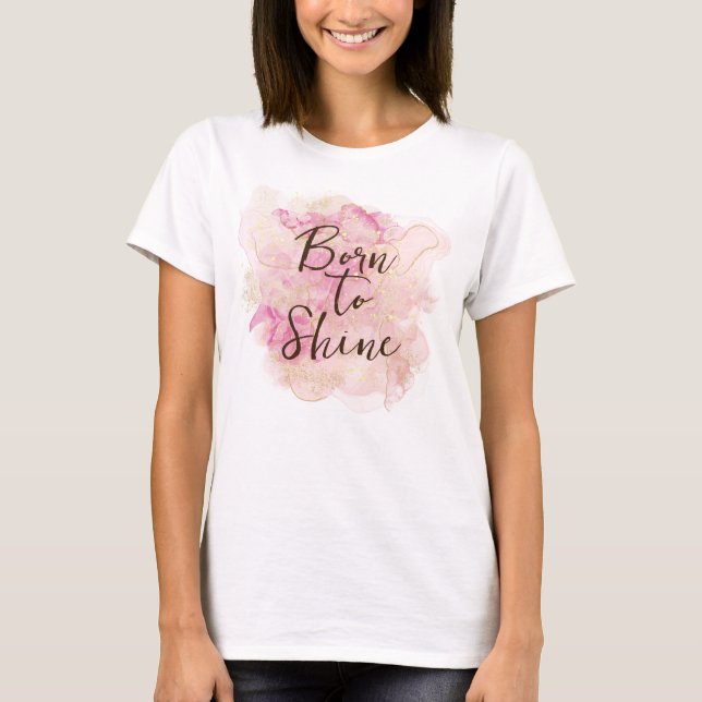 Chic Rosa och Guld Vattenfärgsvett 16 Party gäst T Shirt (Framsida)