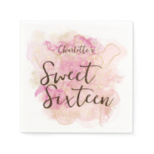 Chic Rosa och Guld Vattenfärgsvett 16 Party