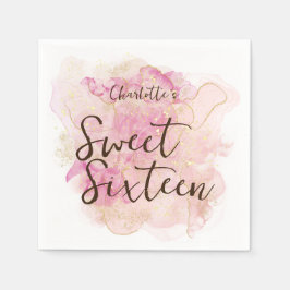 Chic Rosa och Guld Vattenfärgsvett 16 Party Pappersservett