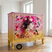 Chic Rosa och Gult Blommigt Birdcage Hat Decoupage