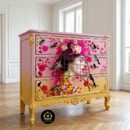 Chic Rosa och Gult Blommigt Birdcage Hat Decoupage