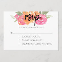 Chic rosa och orange vårblomma RSVP-kort