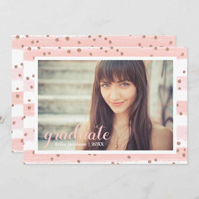 Chic Rosa och Party-kort för Student i Guld Inbjudningar (Fram/baksida)