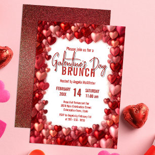Chic Rosa och Red Hearts Galentines Brunch Inbjudningar
