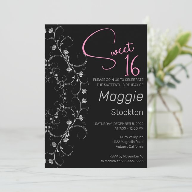 Chic Rosa och Silver Sweet 16-inbjudan Inbjudningar (Stående Fram)