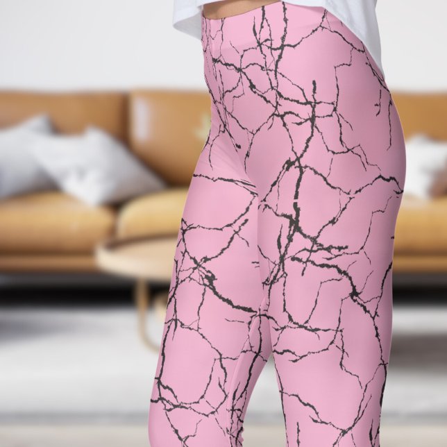Chic Rosa och svart fraktur Mönster Leggings (Chic Pink and Black Fracture Pattern Leggings)