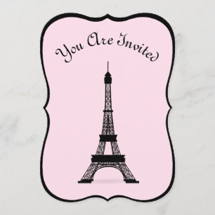 Chic Rosa och svart Fransk Stil Eiffel Torn Inbjudningar
