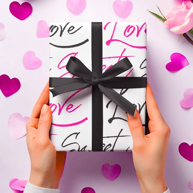 Chic Rosa och svart Kärlek och Söta Mönster Presentpapper (Chic Pink and Black Love and Sweet Pattern Wrapping Paper)