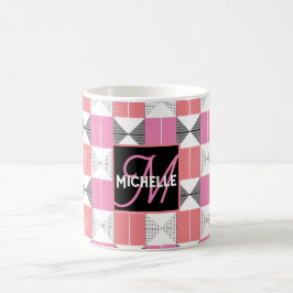 Chic rosa och svart modern geometrisk monogrammera kaffemugg