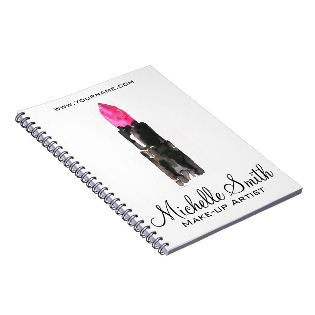 Chic rosa och svart vattenfärgsläppstift Makeup Anteckningsbok (Högra Sidan)