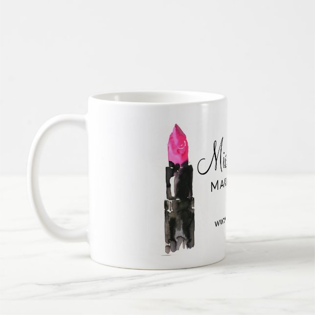 Chic rosa och svart vattenfärgsläppstift Makeup Kaffemugg (Vänster)