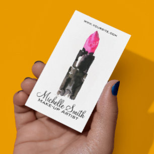 Chic rosa och svart vattenfärgsläppstift Makeup Visitkort