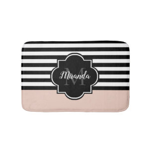 Chic Rosa och svart Wide Rand Namn och Monogram Badrumsmatta