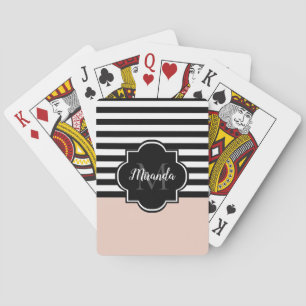 Chic Rosa och svart Wide Rand Namn och Monogram Casinokort