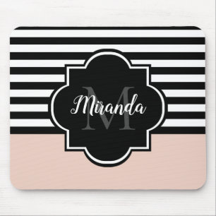 Chic Rosa och svart Wide Rand Namn och Monogram Musmatta