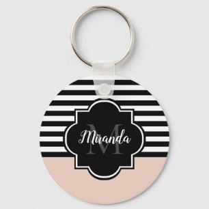 Chic Rosa och svart Wide Rand Namn och Monogram Nyckelring