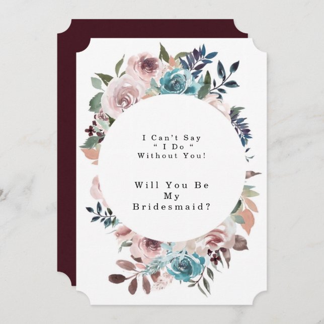 Chic Rosa och Teal Peony blir min bridesmaid Inbjudningar (Fram/baksida)