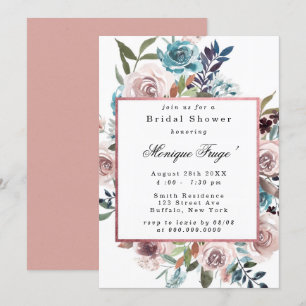 Chic Rosa och Teal Peony Inbjudningskort för möhip