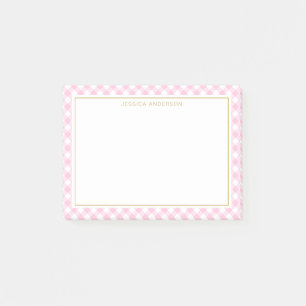 Chic Rosa och vit Gingham Mönster Post-it Block