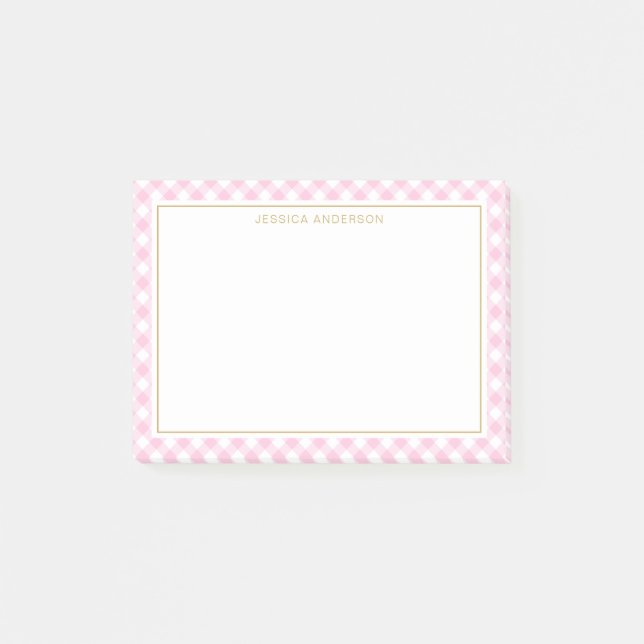 Chic Rosa och vit Gingham Mönster Post-it Block (Framsida)