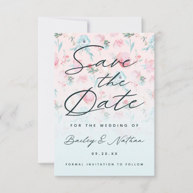 Chic Rosa Ombre Fransk Garden Blommigt Peony Bröll Spara Datumet (Framsida)