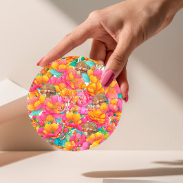 Chic rosa orange blommande guld disko boll födelse underlägg papper rund