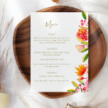 Chic Rosa Orange  Blommigt  Skript Bröllop Meny<br><div class="desc">Meny Bröllop i Modern Rosa och Orange Blommigt med vattenfärg</div>
