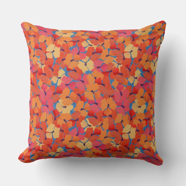 Chic Rosa Orange Gult Poppies Pillow eller Cushion Kudde (Framsida)