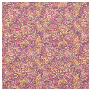Chic Rosa Orange Lila Blommigt Paisley Mönster Tyg