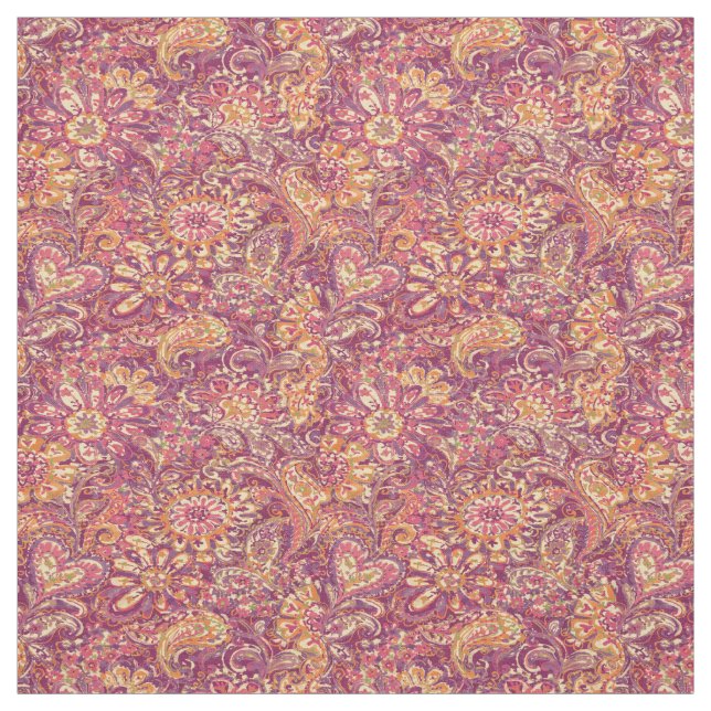 Chic Rosa Orange Lila Blommigt Paisley Mönster Tyg (Provkarta)