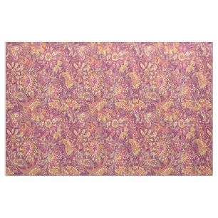 Chic Rosa Orange Lila Blommigt Paisley Mönster Tyg