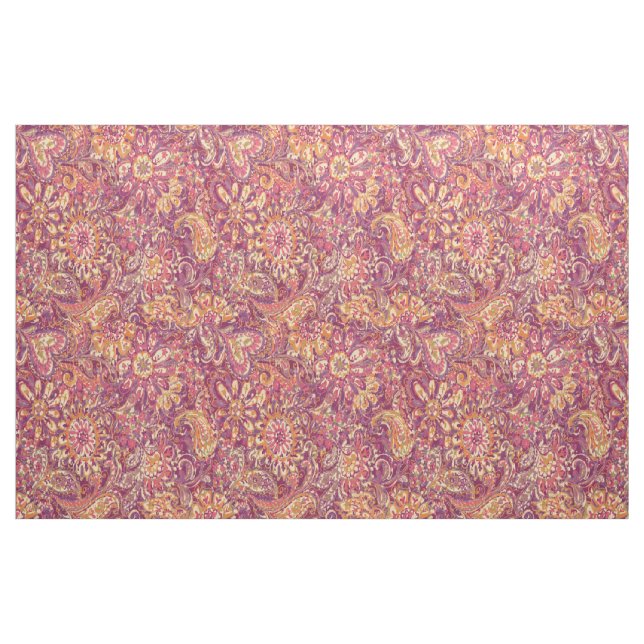 Chic Rosa Orange Lila Blommigt Paisley Mönster Tyg (Fat Quarter)