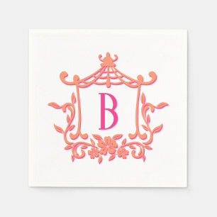 Chic Rosa Orange Pagoda Ram Monogram Initial Pappersservett