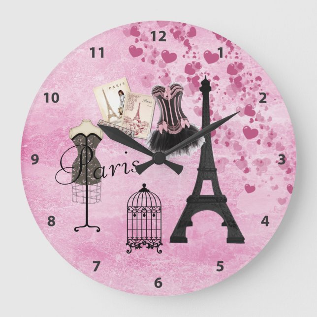 Chic Rosa Paris Clock Stor Klocka (Framsida)